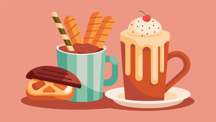 With every bite of the sweet doughy churros and every sip of the thick creamy hot chocolate I was transported to a cozy caf in Paris.. Vector illustration