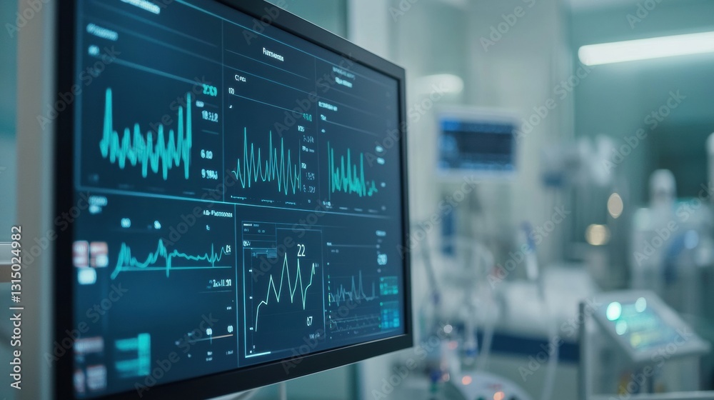 Leinwandbilder health data monitoring system showcases real time graphs and vital signs in a hospital setting for p