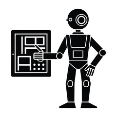 Human Operating a Robotic Interface Flat Vector Silhouette with Transparent Background
