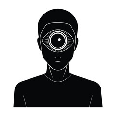 Human Wearing Advanced Smart Contact Lenses Flat Vector Silhouette with Transparent Background