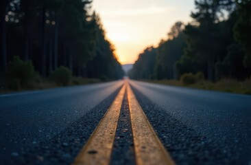 Two-lane road at sunset