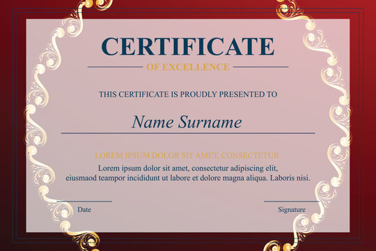 Red ornate certificate of excellence template