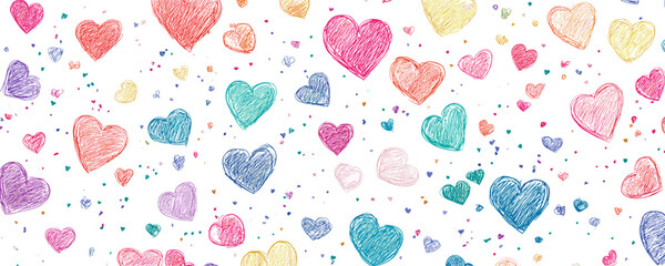 Flat hand-drawn hearts icons set in multicolor vector style.
