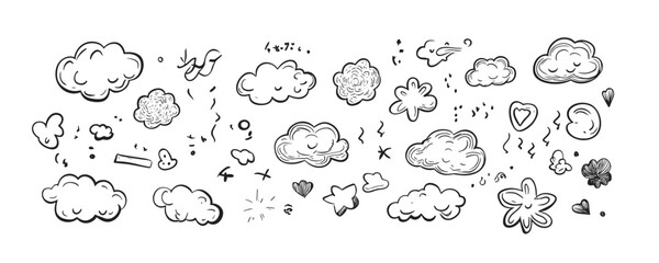 Flat cloud and weather icons set in linear style for design projects.