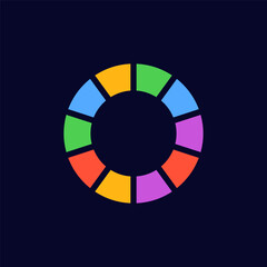 Obraz premium A vibrant circular wheel design features six colorful segments, each with a different bright color.