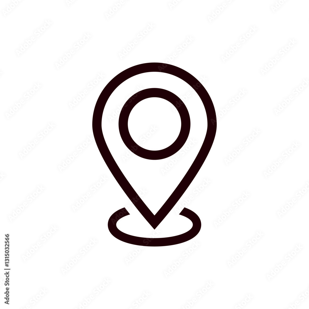 Poster simple black outline icon of a map location marker with a circular center and pointed bottom.