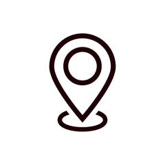 Simple black outline icon of a map location marker with a circular center and pointed bottom.