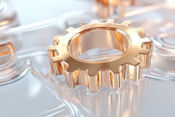 Client relationship skills concepts. Shiny gold gear on a clear background, symbolizing mechanics and precision.