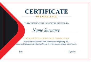 Fototapeta premium Red-black certificate of excellence design template