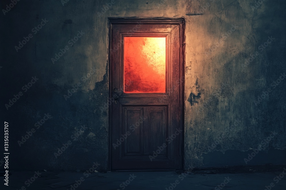 Canvas Prints a door with a red light shining through it. the door is open and the light is shining through the wi