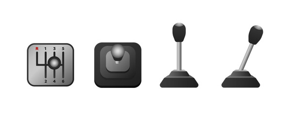 A detailed view of various gear shift designs, showcasing distinct styles for manual vehicles.
