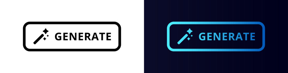 Two generate buttons featuring a magic wand icon, displayed in black and blue designs for interface use. © Oleksii Bezrodnii