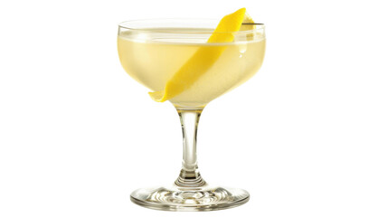 Cocktail glass with lemon zest on transparent background