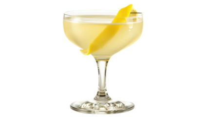 Cocktail glass with lemon zest on transparent background