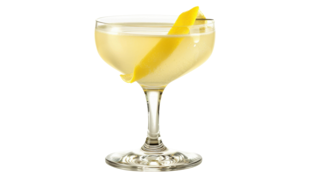 Cocktail glass with lemon zest on transparent background