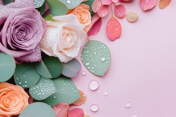 Abundant Dewdrops on Lush Green Leaves and Delicate Petals &ndash; Glistening Morning Nature Photography with Vibrant Botanical Beauty