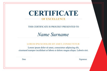 Red-black framed excellence certificate template