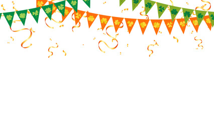 Frame bunting garland flag and confetti decoration elements on transparent background