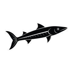 Barracuda Silhouette Swimming With Streamlined Body On White Background