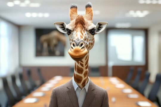 Giraffe in a Suit: Humorous Business Meeting with Creative Twist