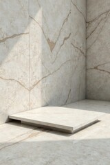 Elevated Platform Against Veined Stone Wall, Ideal for Product Showcase or Presentation