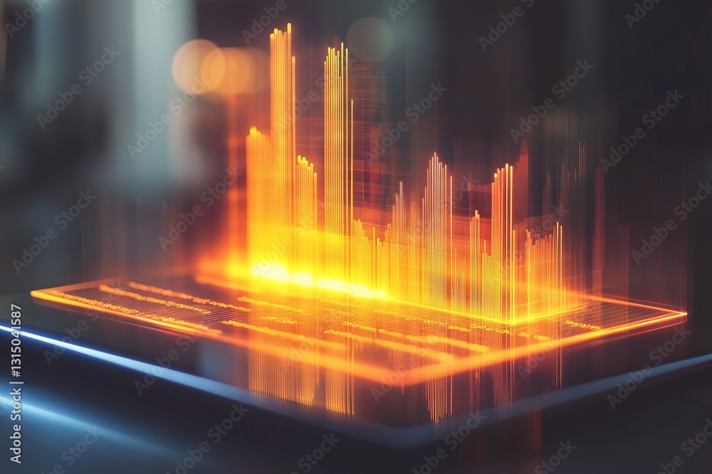 Poster a computer screen shows a graph with orange lines. the graph is a representation of a stock market, 