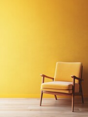 A yellow chair sits in front of a yellow wall