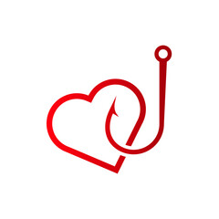 Fototapeta premium A modern design combines a heart shape and hook, symbolizing love and emotional repair.