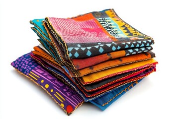Colorful Stack of Patterned Fabric Squares for Crafting and Decoration - Perfect for Quilting, Sewing, and Creative Projects