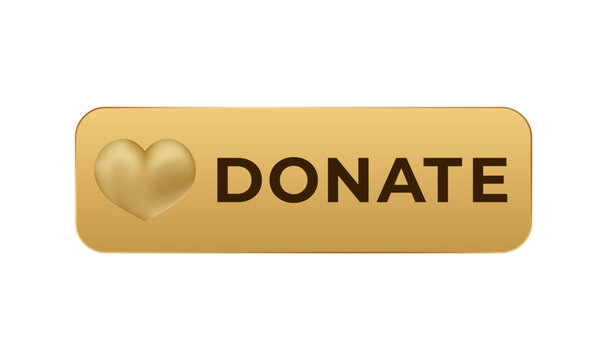 Golden donate button with heart symbol, designed for easy online contributions or fundraising.