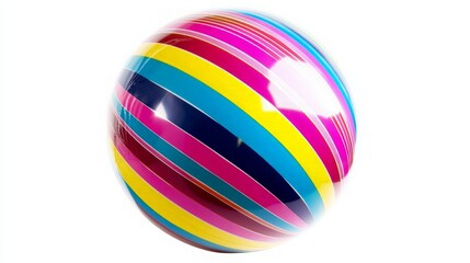 Colorful Striped Ball with Reflective Surface on White Background - Perfect for Design and Decoration Concepts