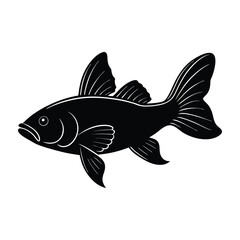 Coelacanth Silhouette Swimming With Large Lobed Fins On White Background