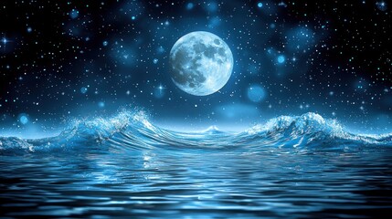 Celestial Seascape: A Night of Tranquility under the Full Moon