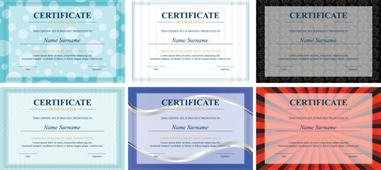 Naklejka premium Six certificate designs; various backgrounds; digital download; award templates