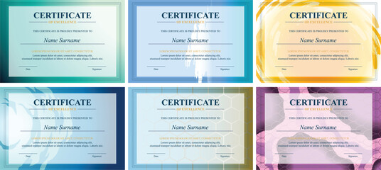 Naklejka premium Six colorful excellence certificates