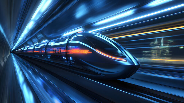 A fully autonomous AI hyperloop speeding through an underground tube.