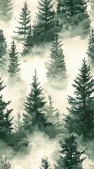 Lush green forest with tall trees and sunlight streaming through the dense canopy above Seamless Texture