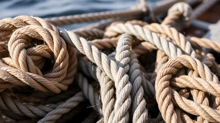 Fototapeta premium Detail shot of ropes from seafaring