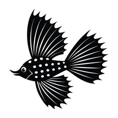 Flying Gurnard Silhouette Spreading Its Large Pectoral Fins On White Background