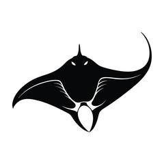 Giant Oceanic Manta Ray Silhouette Swimming With Cephalic Fin On White Background