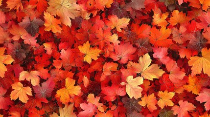 Fototapeta premium A colorful bunch of autumn leaves in various shades of red, orange, and yellow on display Seamless Texture