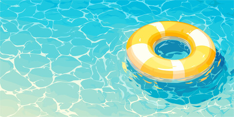 Flat style icons set: poolside fun with yellow lifebuoy vector on water.