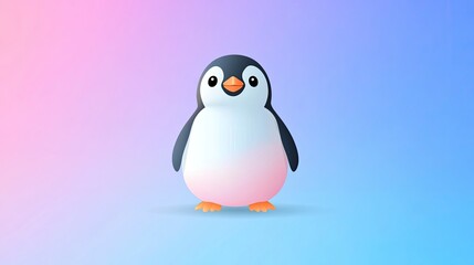 Obraz premium Cute cartoon penguin illustration on a pastel background.