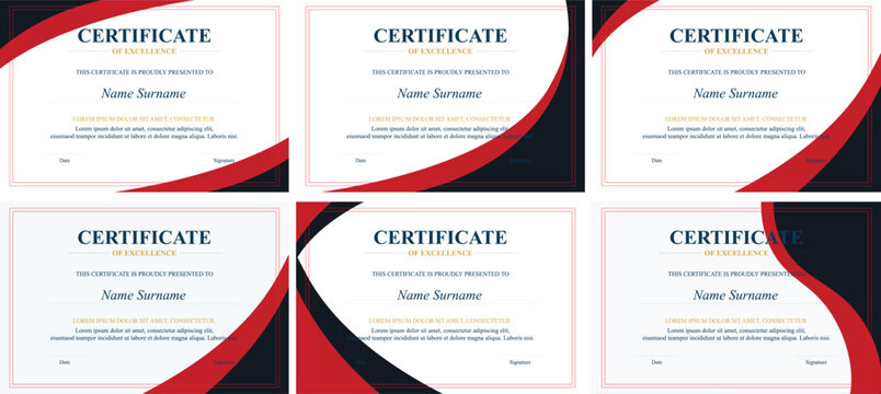 Six Red-Black Award Certificates Design Template
