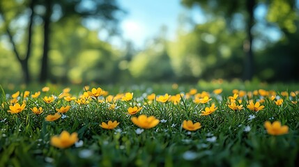 yellow dandelions in the grass