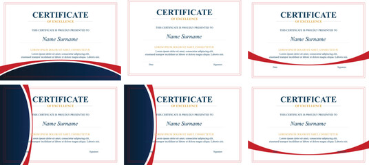 Naklejka premium Six Red-Blue Award Certificates Design Templates
