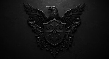 Shadowy Raven Perched on a Heraldic Crest