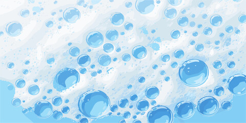 Flat vector icons set of bubbles and foam with blue water theme.