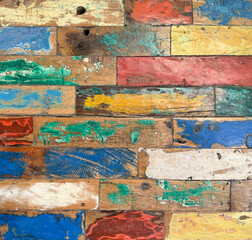 Colorful recycled old wood planks