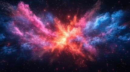 Vibrant fireworks exploding in the sky night smoke black background -